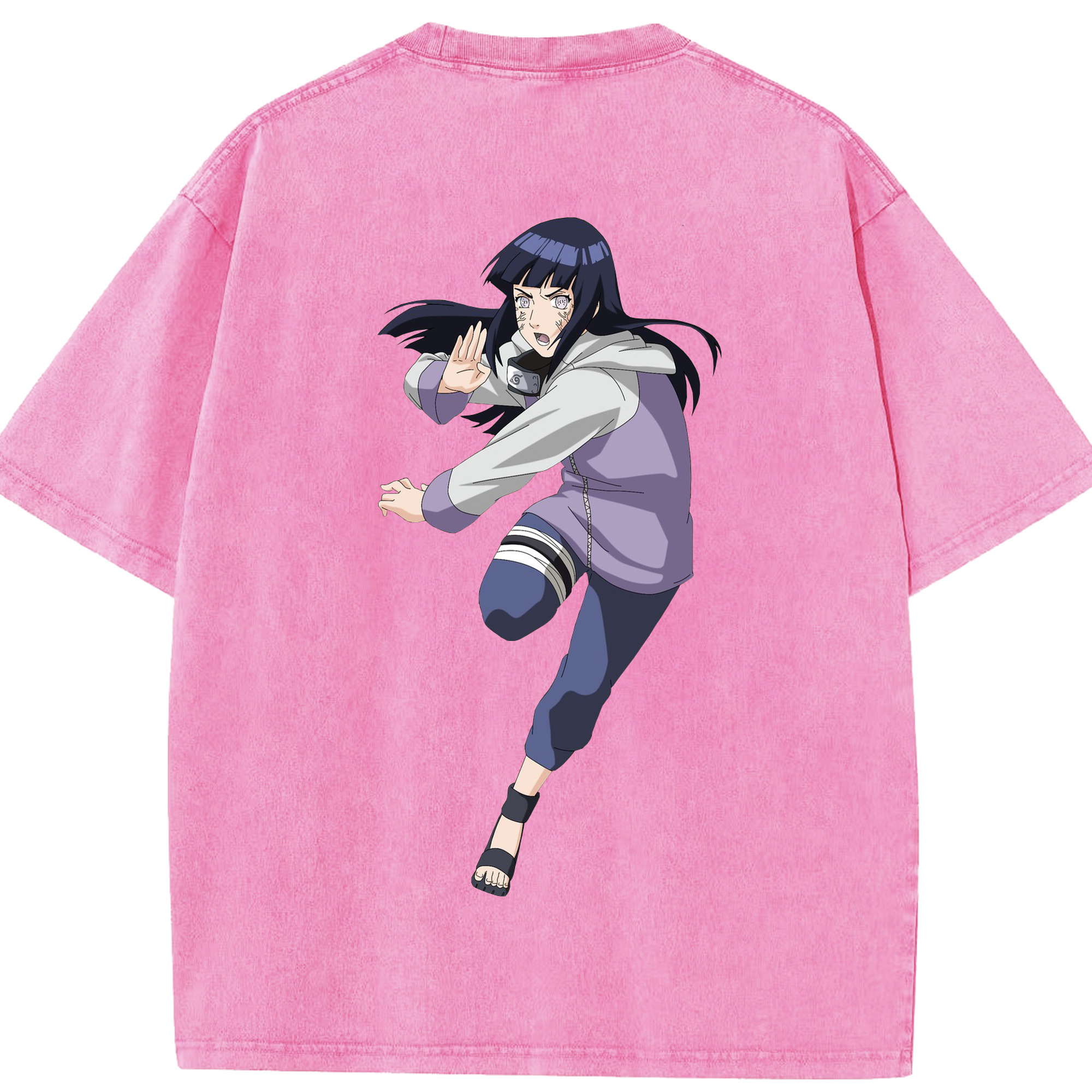 （画像用） NARUTO -ナルト- 日向ヒナタ Hyūga Hinata 綿100% ヴィンテージ風 半袖Tシャツ（背面プリント）